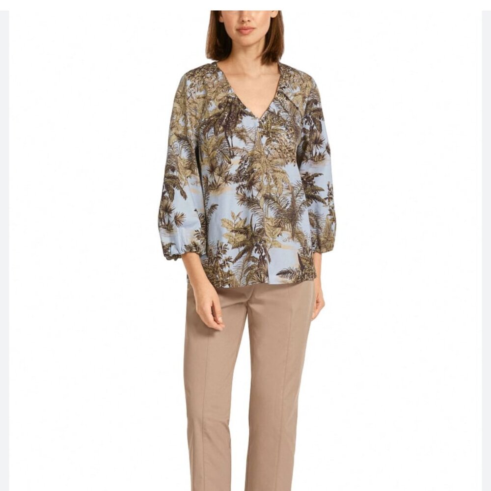 Marc Cain made in Europe tropical vacation botanical palm tree blouse cotton